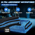 1200 GSM Car Drying Towels – Microfiber Towels for Cars (36" x 24"), Ultra-Absorbent, Streak-Free, Scratch-Free, No Water Spots, Double-Twist Pile & Edgeless Design(Blue)