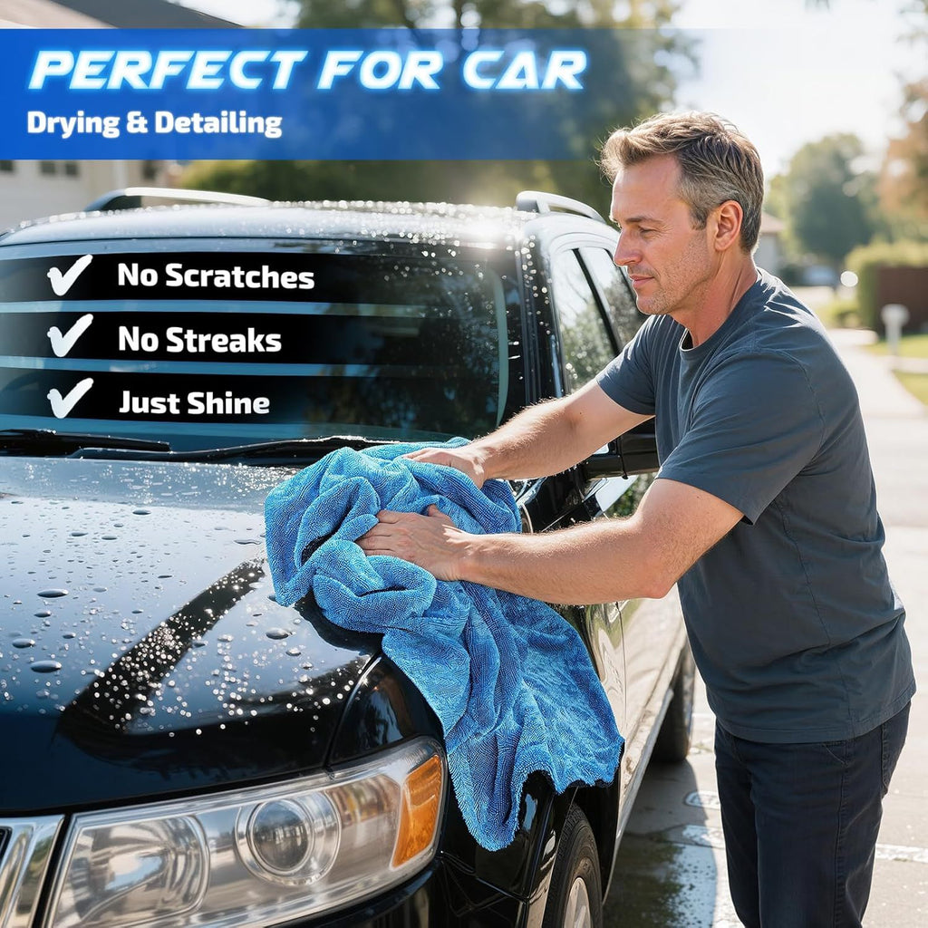 1200 GSM Car Drying Towels – Microfiber Towels for Cars (36" x 24"), Ultra-Absorbent, Streak-Free, Scratch-Free, No Water Spots, Double-Twist Pile & Edgeless Design(Blue)