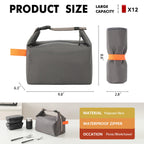 Foldable Lunch Bag – Reusable Insulated Cooler Tote with Waterproof Zipper, Leak-Proof Design, Lightweight & Compact, Ideal for Work, School, Picnic, Travel (Grey)