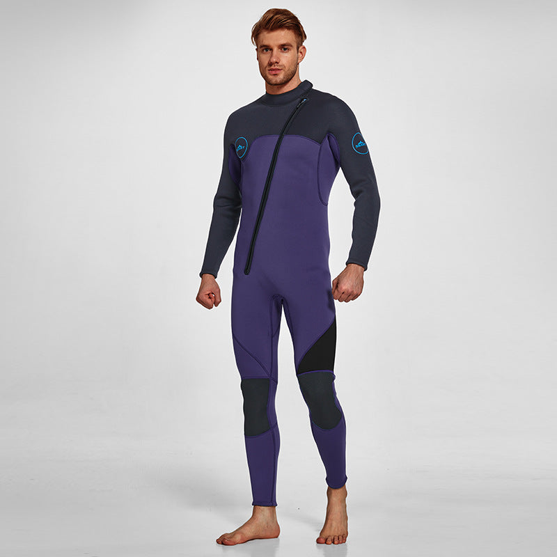 Men's 3mm Full Wetsuit for Surfing Diving & Cold Water Swimming – Front-Zip Neoprene Suit with UV Protection and Flexible Fit(Purple,XL)  | Other Colors Available in Store