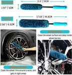 4-Piece Wheel Cleaning Brush Set with 2 Soft Wool Brushes, Detail Brush, Tire Brush, Bendable Neck, Anti-Slip Handle, Durable Synthetic Fibers, for Routine Car Care (Blue)