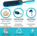 4-Piece Wheel Cleaning Brush Set with 2 Soft Wool Brushes, Detail Brush, Tire Brush, Bendable Neck, Anti-Slip Handle, Durable Synthetic Fibers, for Routine Car Care (Blue)