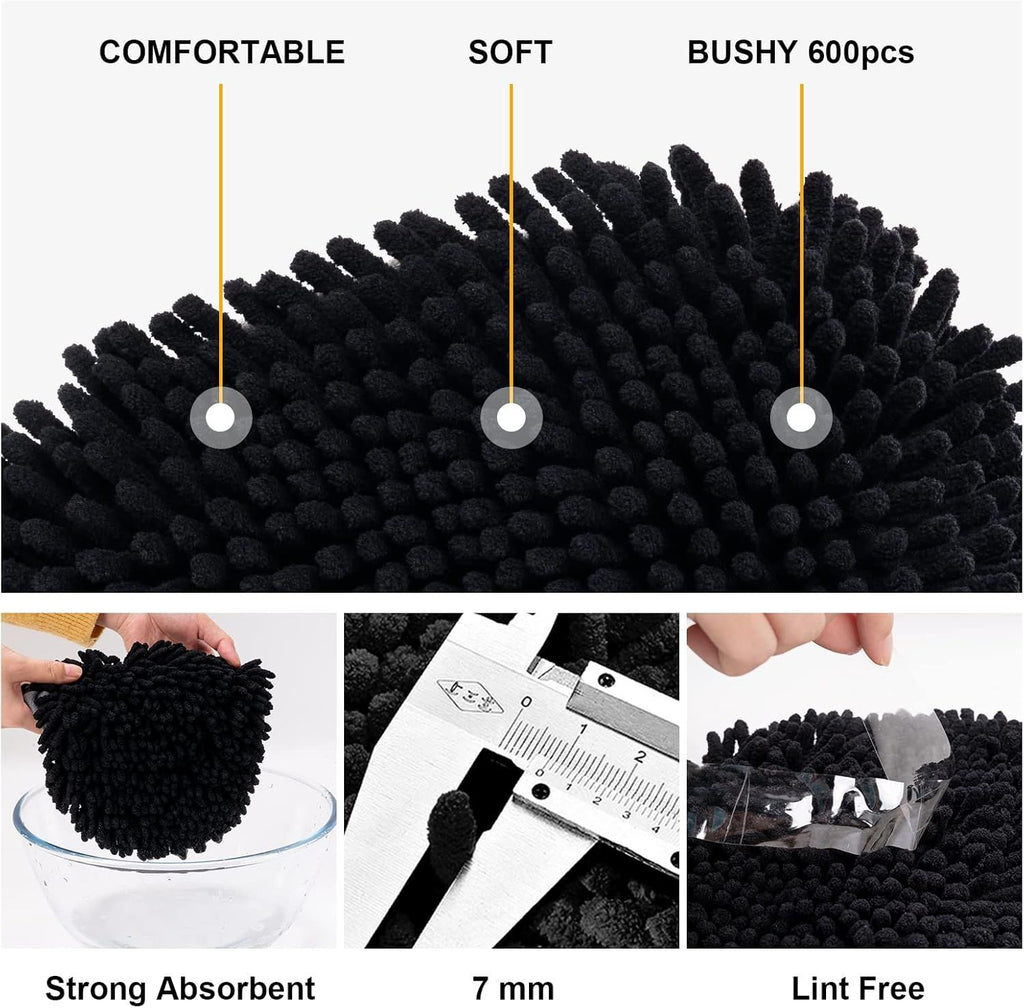 Telescopic Car Cleaning Mop with 4-Section Aluminum Pole, Rotating Microfiber Head, Anti-Slip Grip, Interchangeable Chenille Pads, Multi-Surface Use for Vehicles, Windows, Floors, and Ceilings (Black)