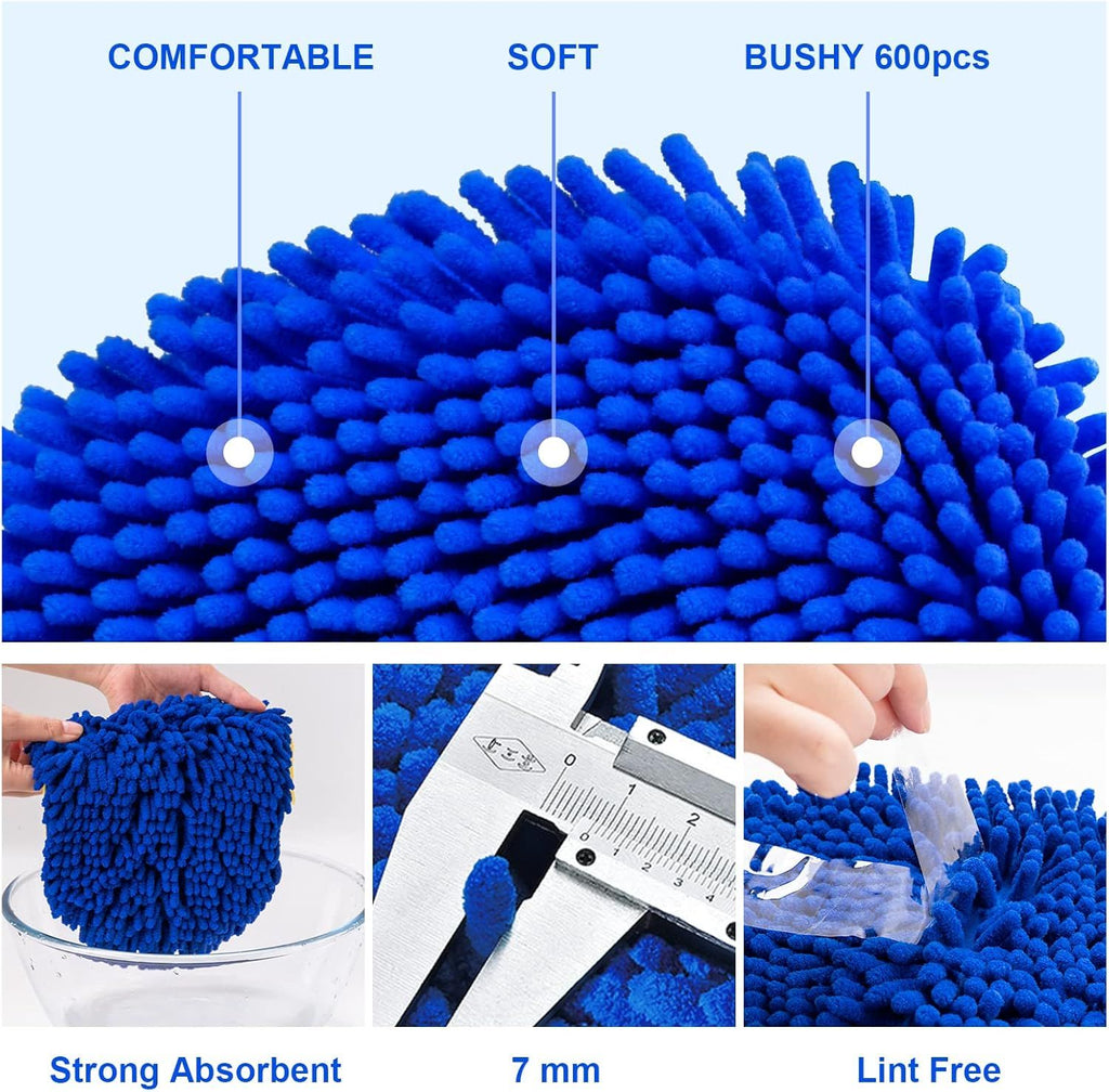 Telescopic Car Cleaning Mop with 4-Section Aluminum Pole, Rotating Microfiber Head, Anti-Slip Grip, Interchangeable Chenille Pads, Multi-Surface Use for Vehicles, Windows, Floors, and Ceilings (Blue)