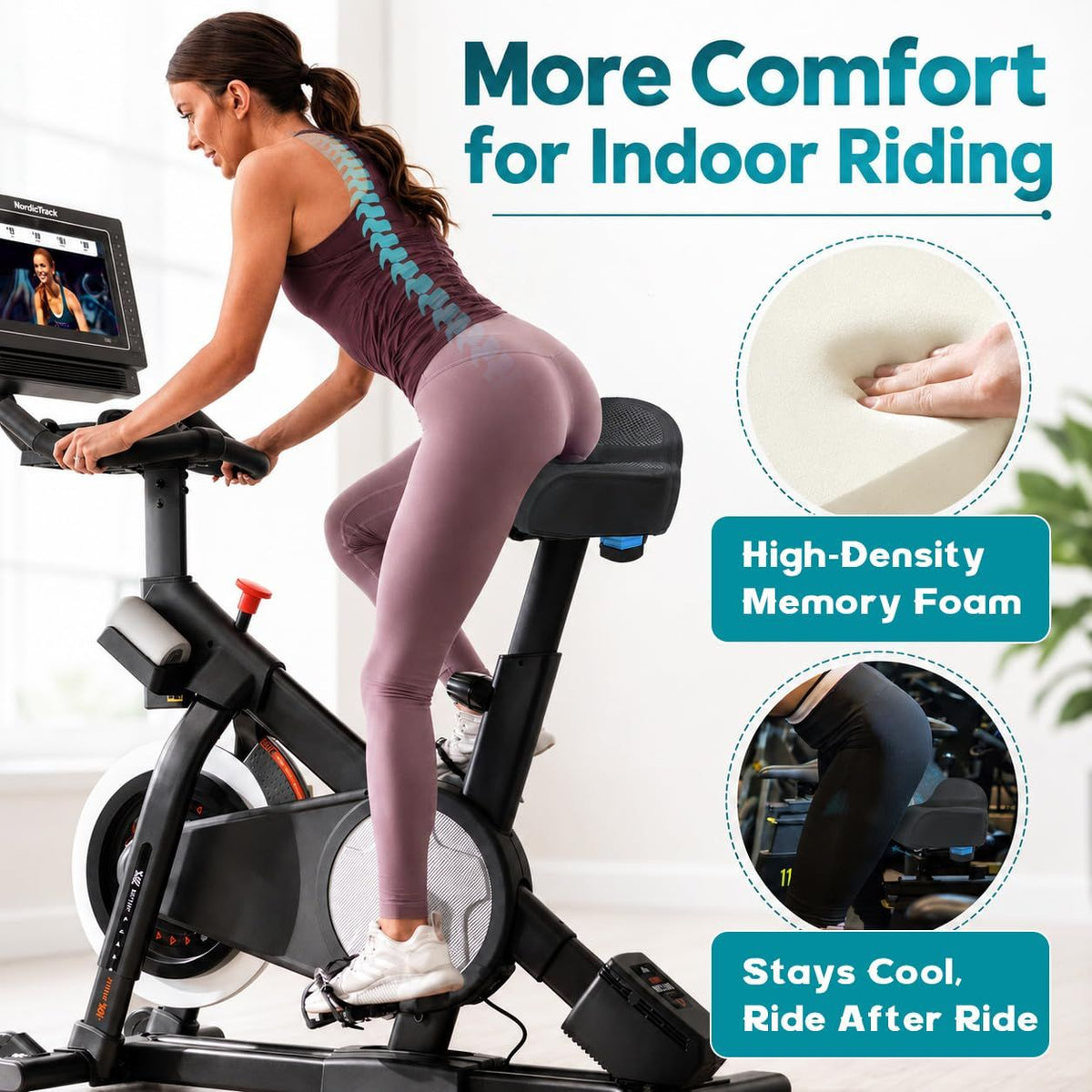 Noseless Bike Seat Wide,Padded Bike Seat for Men and Women,Bike Accessories
Memory Foam Padding Dual Shock Balls and Center Vent for Mountain Bike Exercise Bike Electric Bike(Black)