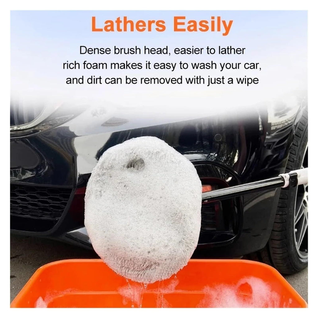 Car Wash Brush with Telescopic Handle – Large Grip, Bendable Head, and Two Brush Heads for Efficient Cleaning(white)