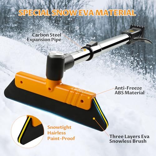 33.9" Ice Scrapers for Car Windshield Extendable Snow Brush for Car 12 Adjustable Length Settings with 360° Pivoting Brush Head Snow Removal Tools Snow Brush and Ice Scraper for Truck SUV(Orange)