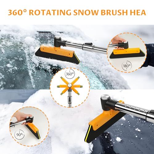 33.9" Ice Scrapers for Car Windshield Extendable Snow Brush for Car 12 Adjustable Length Settings with 360° Pivoting Brush Head Snow Removal Tools Snow Brush and Ice Scraper for Truck SUV(Orange)