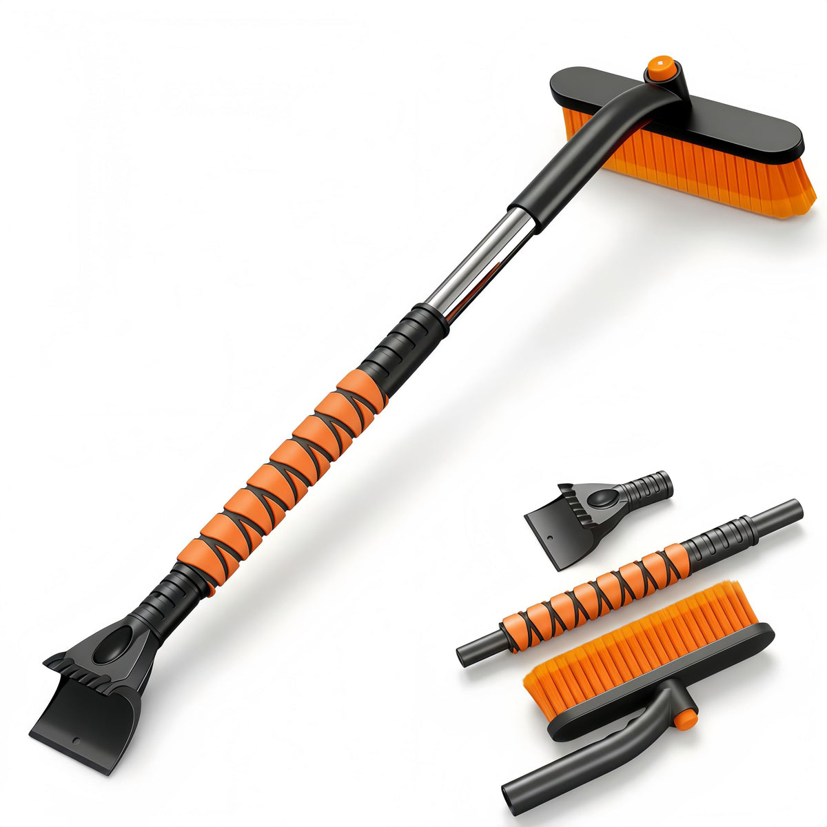 Boat Hull Barnacle Scraper with Brush Pole,Underwater Pontoon Cleaning Tool,Modular Scraper & Brush,Safe Plastic Edge for Fiberglass,Adjustable Extension Pole Included,Pontoon & Boat Bottom Cleaner(Orange)