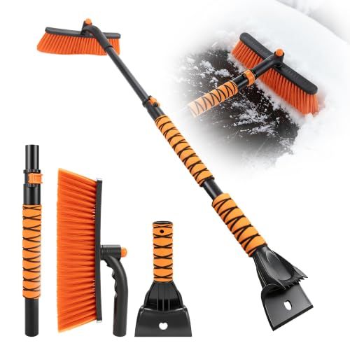 39" Extendable Snow Brush & Ice Scraper, 360° Pivoting Head
Snow Scraper Essentials Kit,No-Scratch Bristles, Comfort Foam Grip for Car Truck SUV, Automotive Winter Car Accessories(Orange)