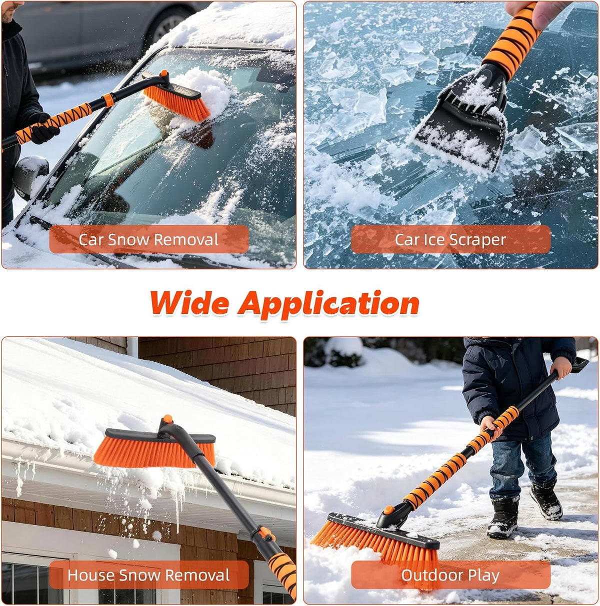 39" Extendable Snow Brush & Ice Scraper, 360° Pivoting Head\nSnow Scraper Essentials Kit,No-Scratch Bristles, Comfort Foam Grip for Car Truck SUV, Automotive Winter Car Accessories(Orange)