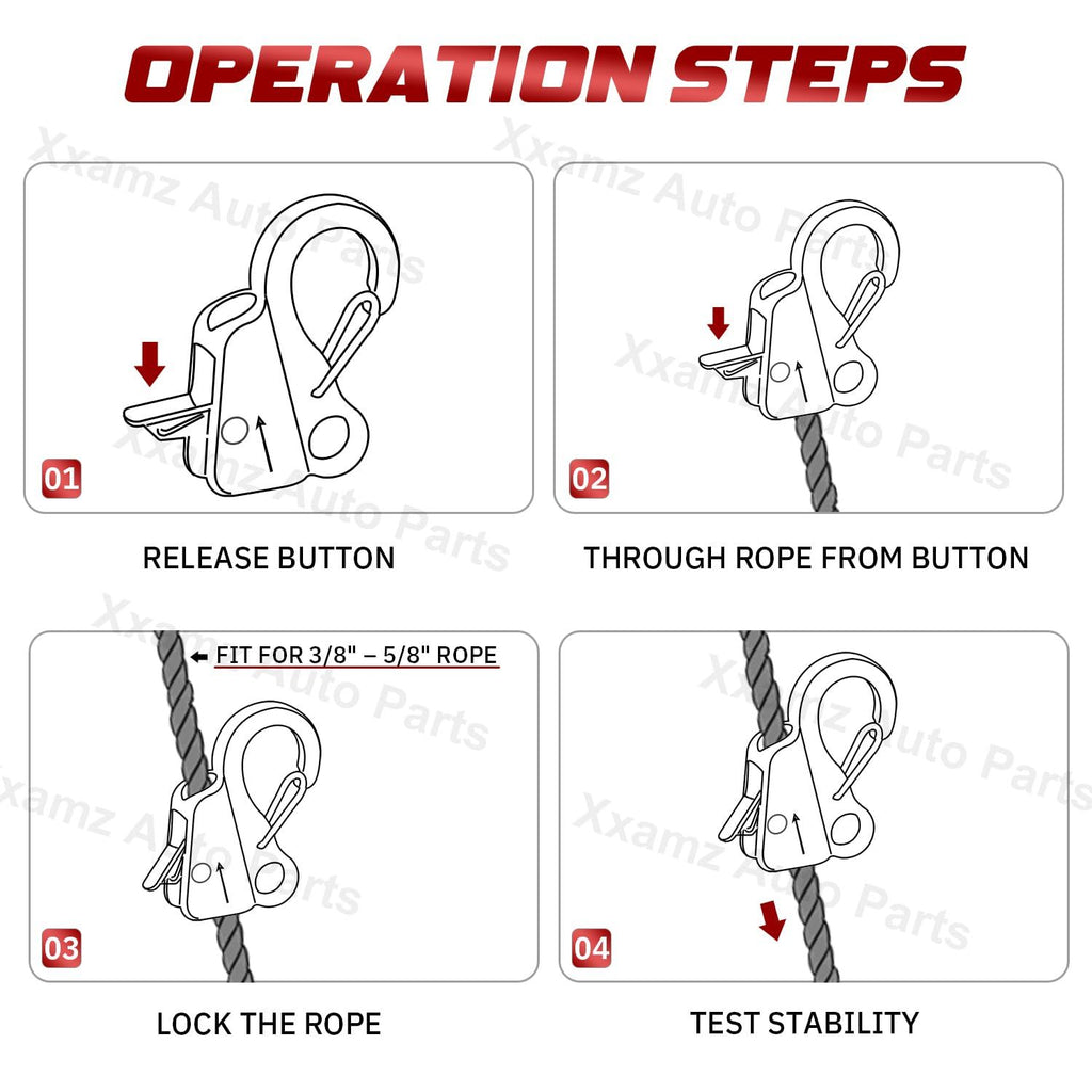 Sliding Rope Hook for Boating, Camping, Fishing & Outdoor Activities, 2Pack (Black)