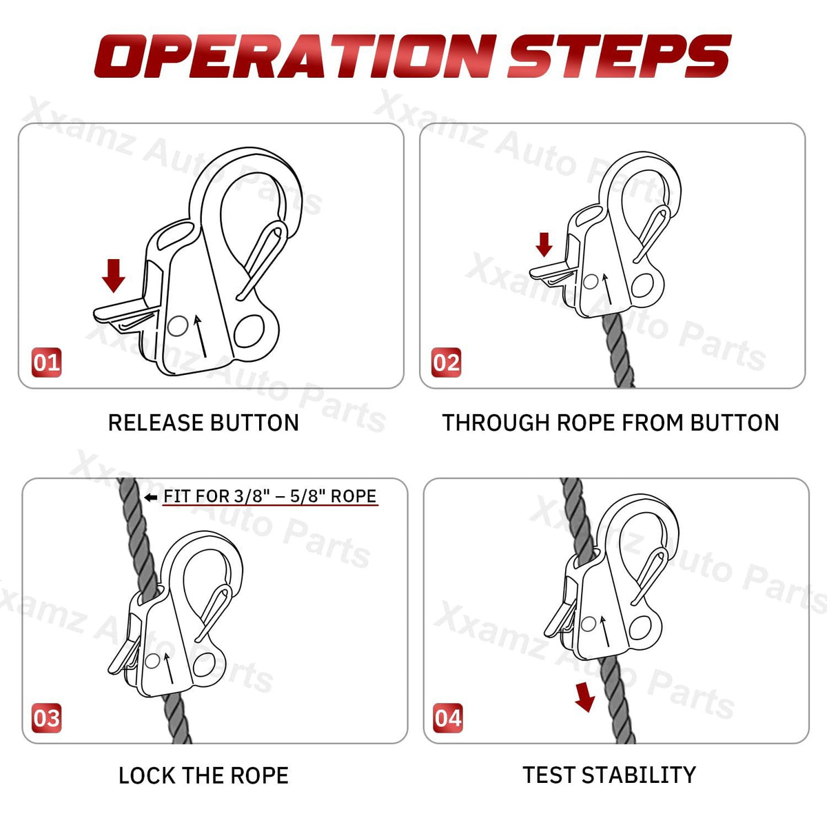 Sliding Rope Hook for Boating, Camping, Fishing & Outdoor Activities, 2Pack (Black)