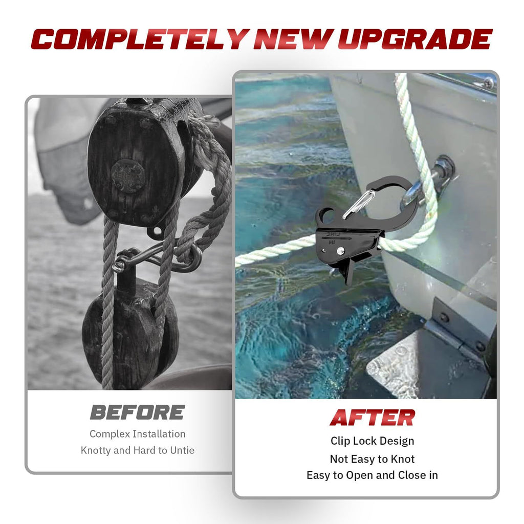 Sliding Rope Hook for Boating, Camping, Fishing & Outdoor Activities, 2Pack (Black)