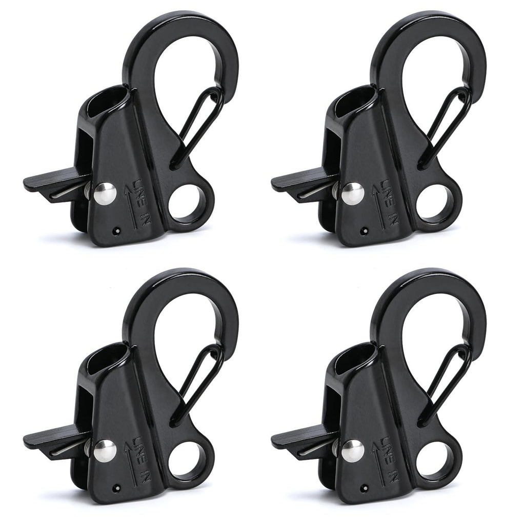 Sliding Rope Hook for Boating, Camping, Fishing & Outdoor Activities, 4Pack (Black)