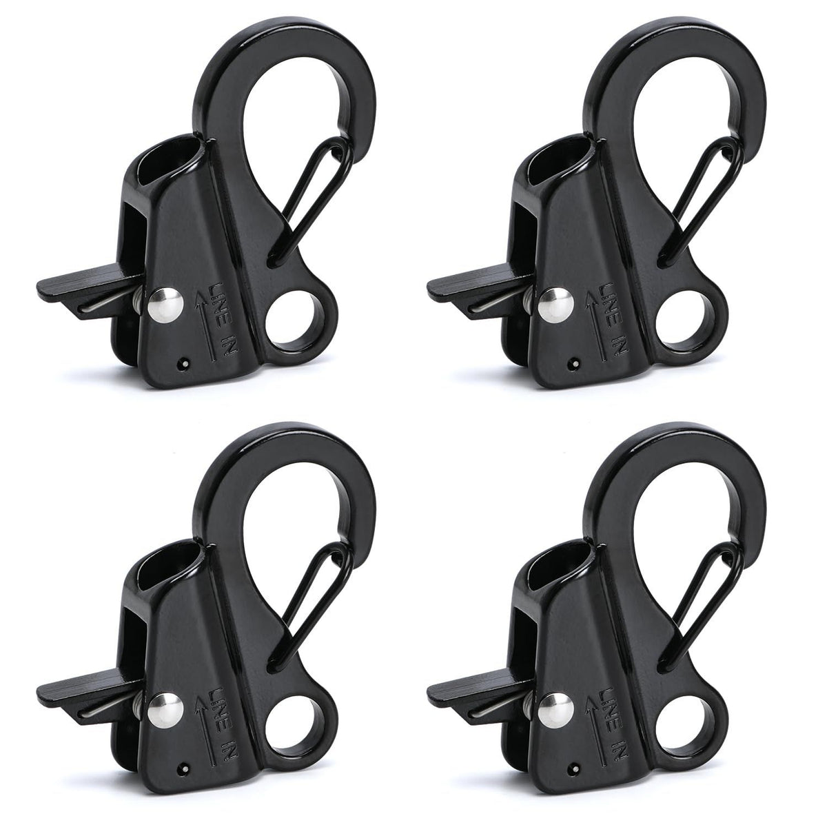 Sliding Rope Hook for Boating, Camping, Fishing & Outdoor Activities, 4Pack (Black)