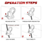 Sliding Rope Hook for Boating, Camping, Fishing & Outdoor Activities, 4Pack (Black)