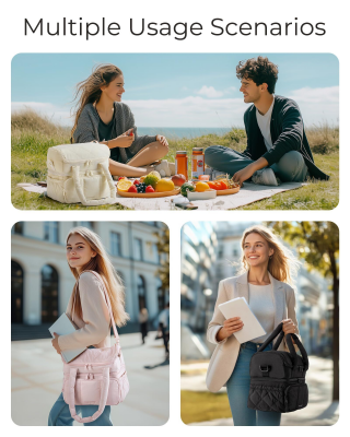 Double-Layer Insulated Lunch Bag with Quilted Design – 11.8L Cooler Tote for Work, Picnics & Travel (Pink) | Other Colors Available In-Store
