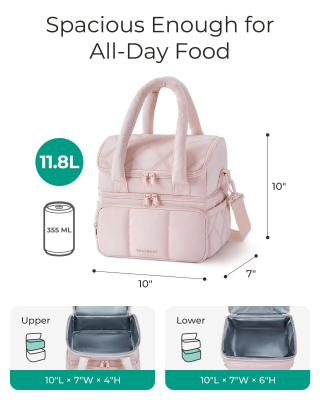 Double-Layer Insulated Lunch Bag with Quilted Design – 11.8L Cooler Tote for Work, Picnics & Travel (Camel) | Other Colors Available In-Store