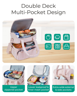Double-Layer Insulated Lunch Bag with Quilted Design – 11.8L Cooler Tote for Work, Picnics & Travel (Camel) | Other Colors Available In-Store