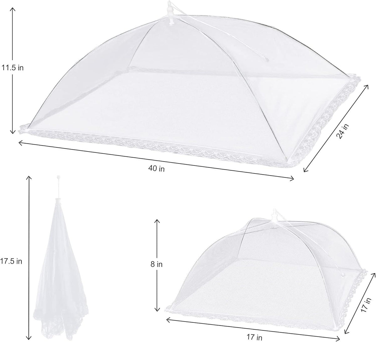 Reusable Pop-Up Mesh Food Cover Tent Set, Foldable Insect Net for Picnic Camping Kitchen Dustproof Protection with Storage Bag (White)