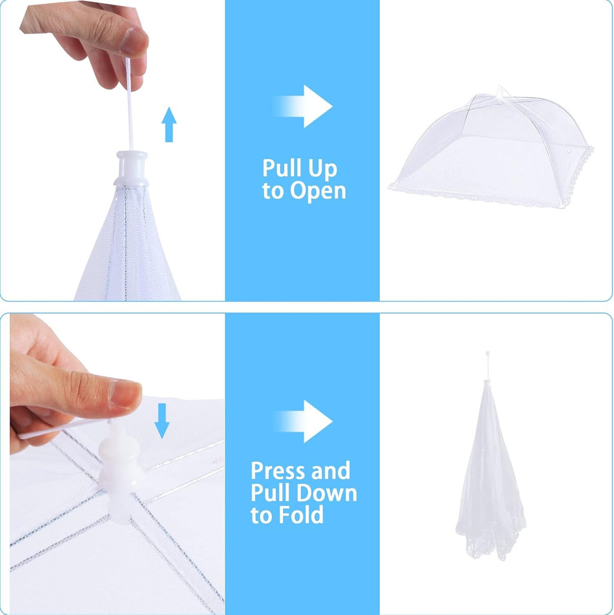 Reusable Pop-Up Mesh Food Cover Tent Set, Foldable Insect Net for Picnic Camping Kitchen Dustproof Protection with Storage Bag (White)