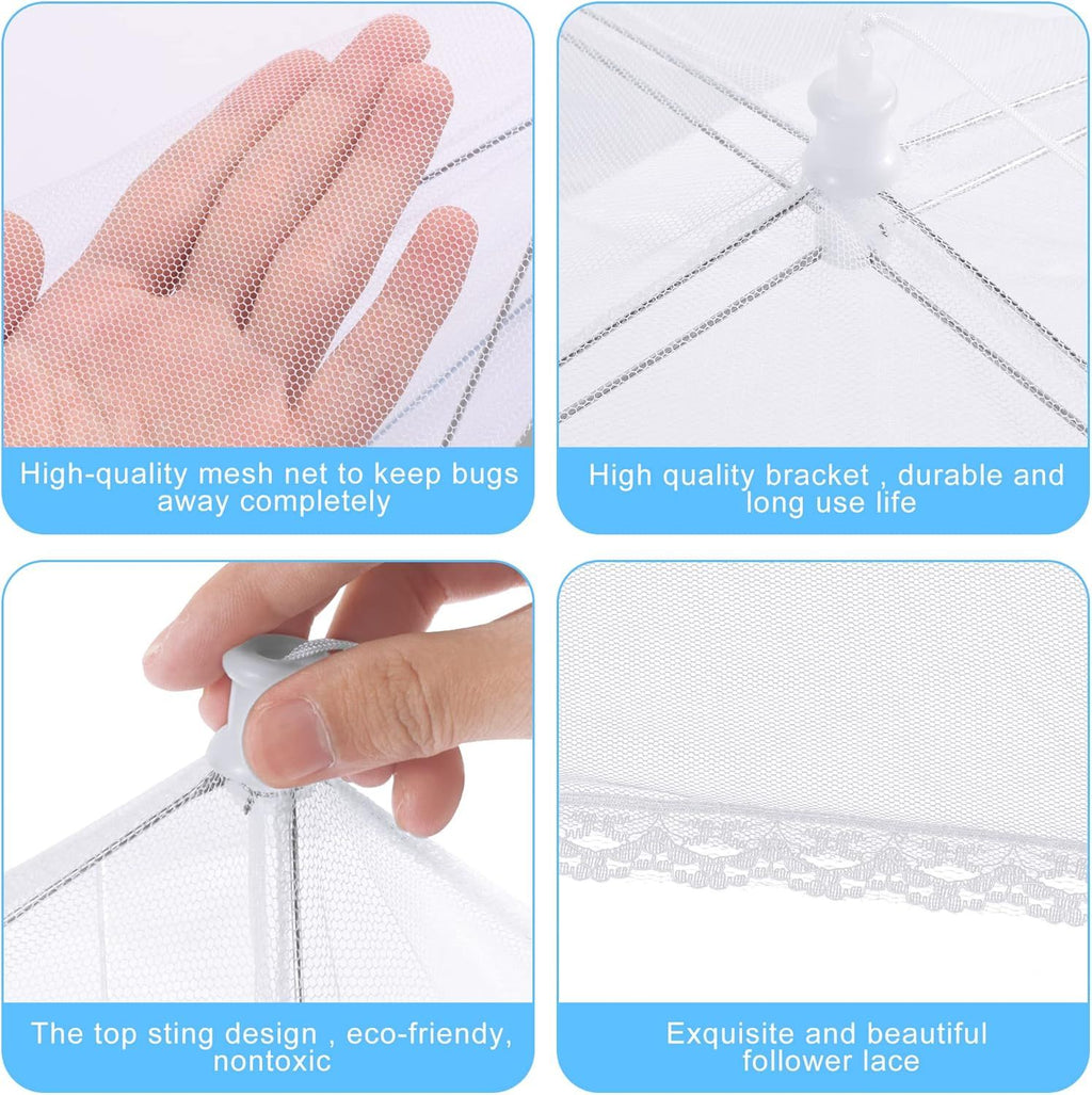 Reusable Pop-Up Mesh Food Cover Tent Set, Foldable Insect Net for Picnic Camping Kitchen Dustproof Protection with Storage Bag (White)