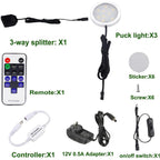 Dimmable LED Under Cabinet Lighting, Counter Showcase Kitchen Lighting Fixtures with 12V Plug in Adapter and Dimmable Wireless Remote Control, 3 Ultra Slim Puck Lights Kit (Warm White2700K)