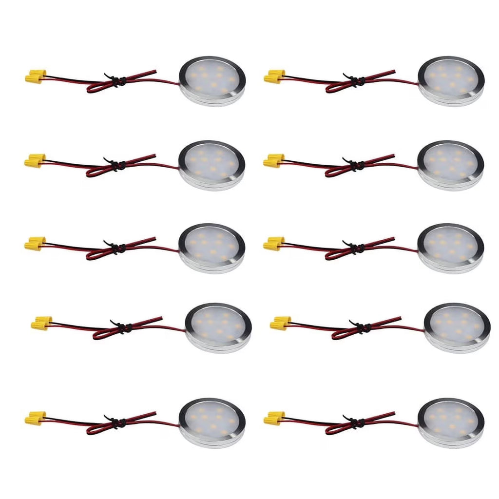 Under Cabinet LED Puck Lights, Slim Aluminum Round Flat LED Lights 2W 12V DC Hardwired 30cm Wire, Warm White 2700K, Ideal for Kitchen Counter, Closet, RV Camper & Marine Boat Interior Lighting (10 Pack)