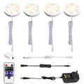 Dimmable LED Under Cabinet Lighting, Counter Showcase Kitchen Lighting Fixtures with 12V Plug in adapter and Dimmable Wireless Remote Control, 4 Ultra Slim Puck Lights Kit (Warm White)