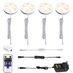 Dimmable LED Under Cabinet Lighting, Counter Showcase Kitchen Lighting Fixtures with 12V Plug in adapter and Dimmable Wireless Remote Control, 4 Ultra Slim Puck Lights Kit (Warm White)
