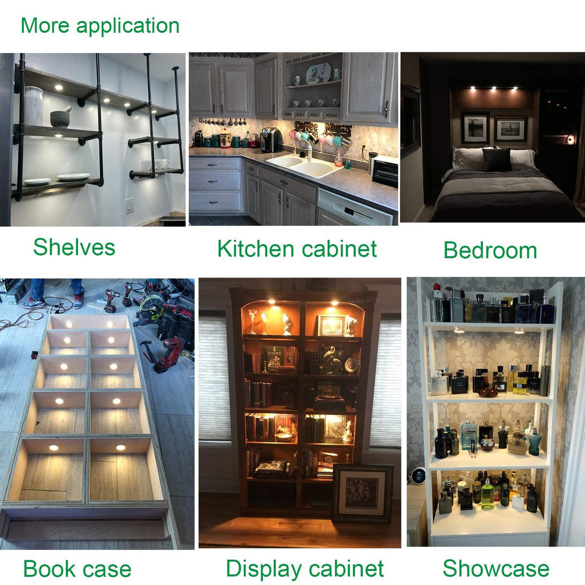 Linkable Under Cabinet LED Lighting 12V Dimmable Puck Lights with Wireless RF Remote Control, Hardwired & AU Wall Plug in for Counter Lighting(6 Lights, Natural White)