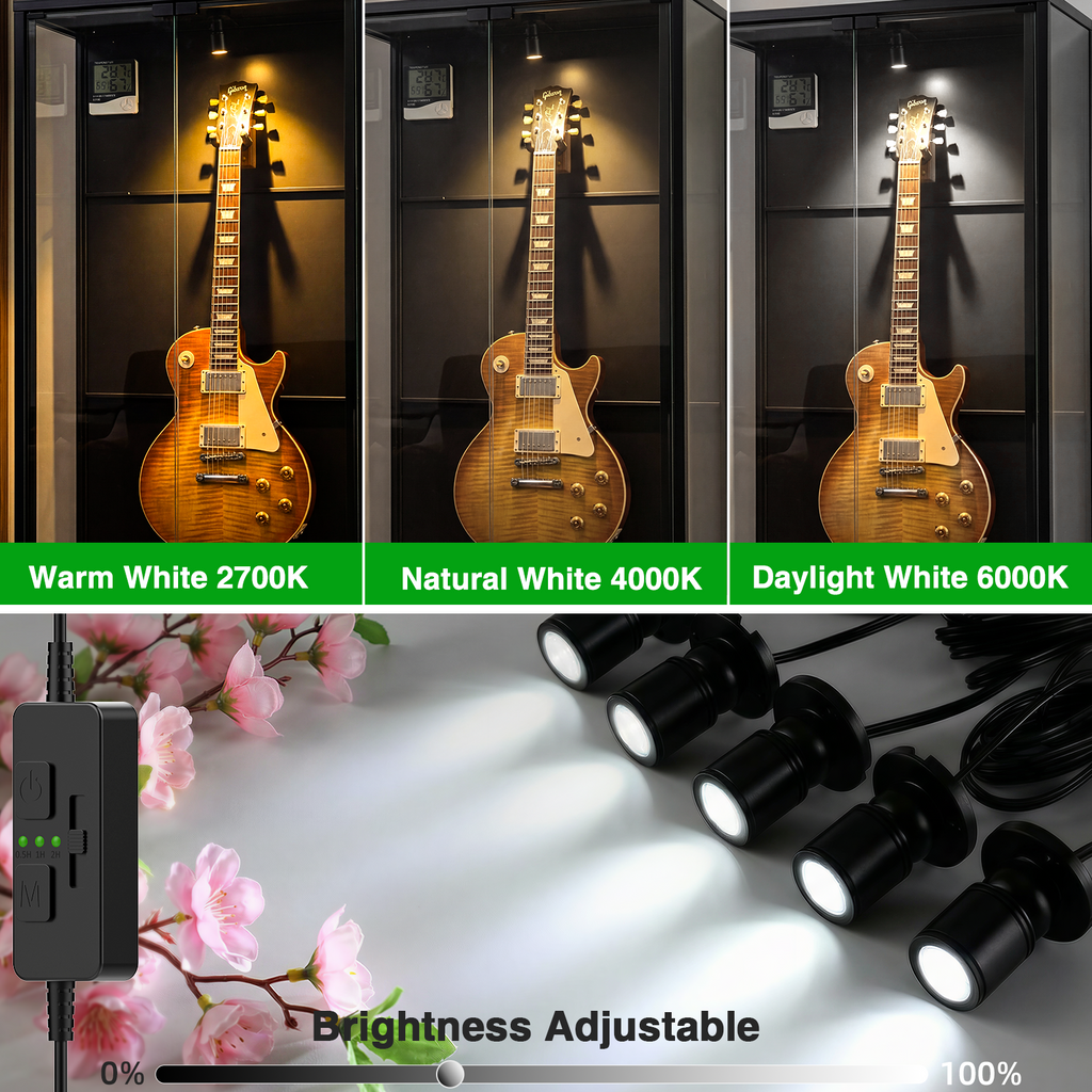 Dimmable LED Mini Spotlight, 12V CCT 2700K-6000K, Adjustable for Display, Cabinet, Showcase, Artwork, 360° Rotatable Accent Lighting, Surface Mount with Slider Dimmer & Adapter (CCT, 4Pack)