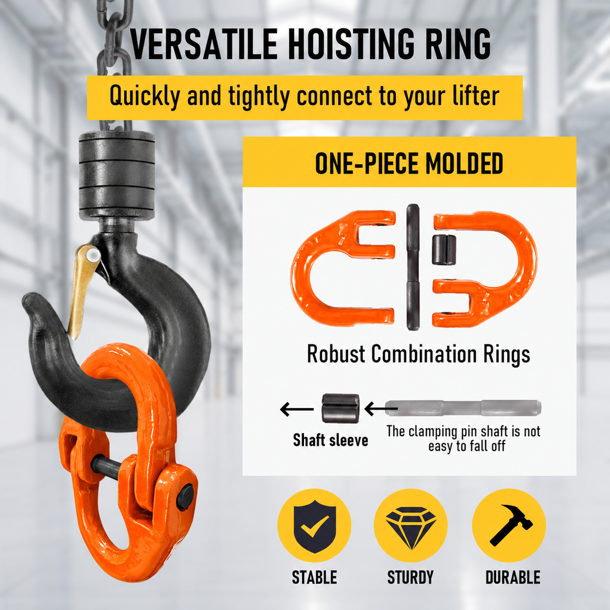 1.12T Sling Hook & Hammerlock Kit, 2 Sets Heavy Duty Trailer Safety Chain Hooks for Caravan, Camper & Boat Trailers-Orange