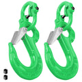 2SETS 2T Sling Hook With Hammerlock Heavy Duty Safety Latch Swivel Winch Hook For Trailer Safety Chain-Green