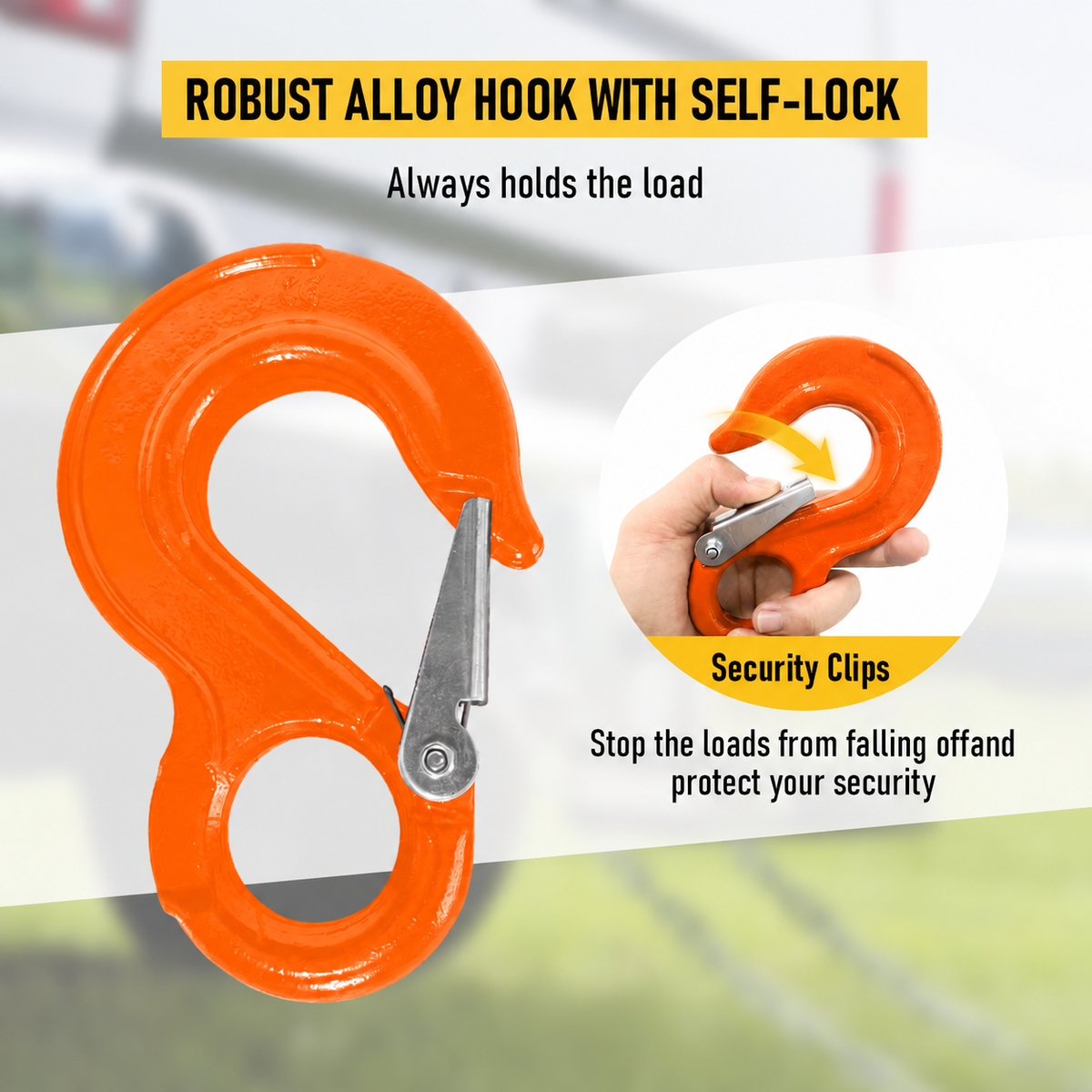 3.15T Sling Hook & Hammerlock Kit, 2 Sets Heavy Duty Trailer Safety Chain Hooks for Caravan, Camper & Boat Trailers-Orange