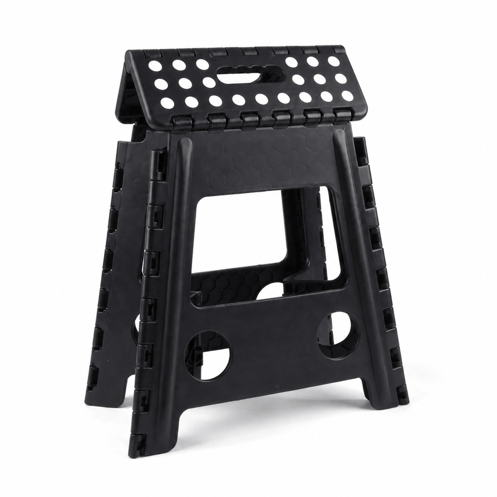 Portable Black Folding Stool with Carry Handle, Non-Slip Seat and TPR Feet,  for Camping and Home(39x29x22cm)