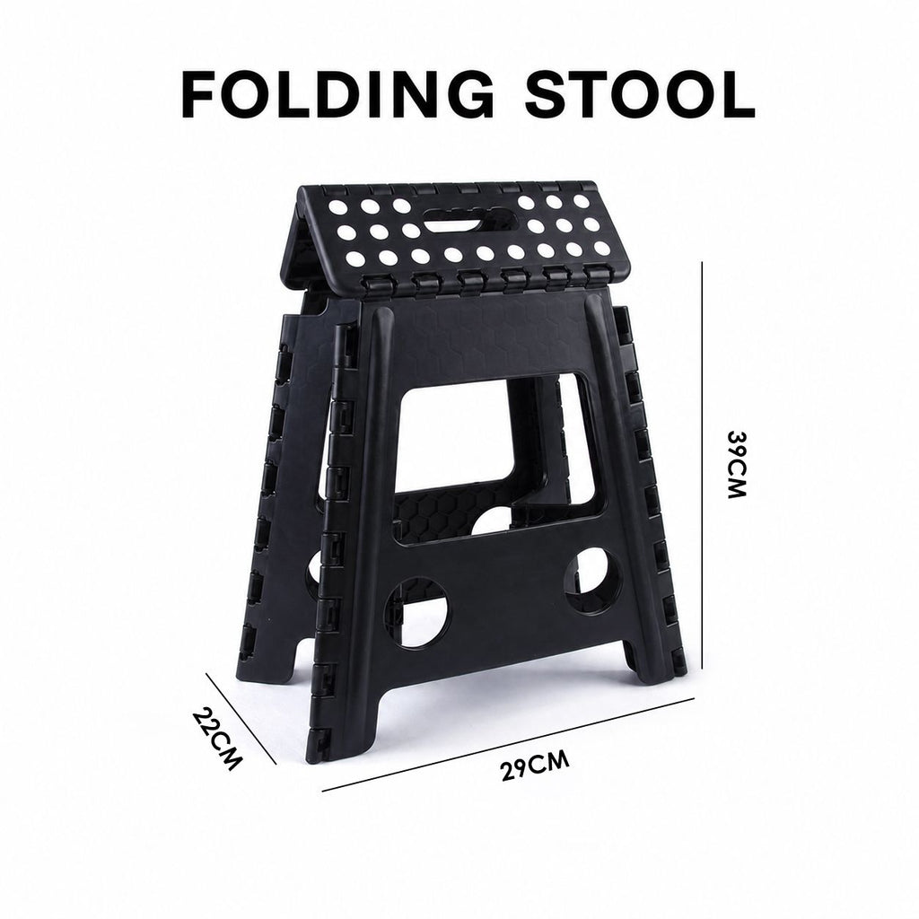 Portable Black Folding Stool with Carry Handle, Non-Slip Seat and TPR Feet,  for Camping and Home(39x29x22cm)