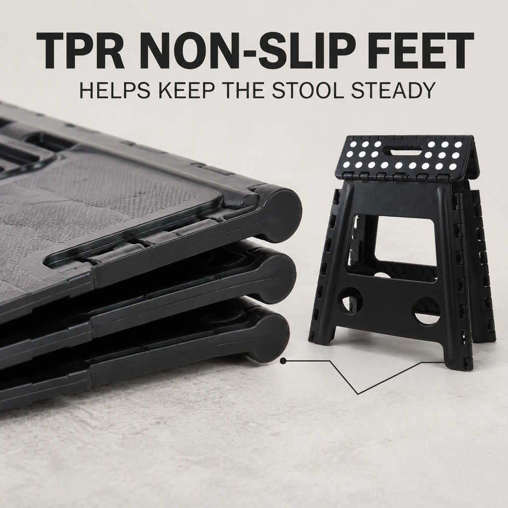 Portable Black Folding Stool with Carry Handle, Non-Slip Seat and TPR Feet,  for Camping and Home(39x29x22cm)