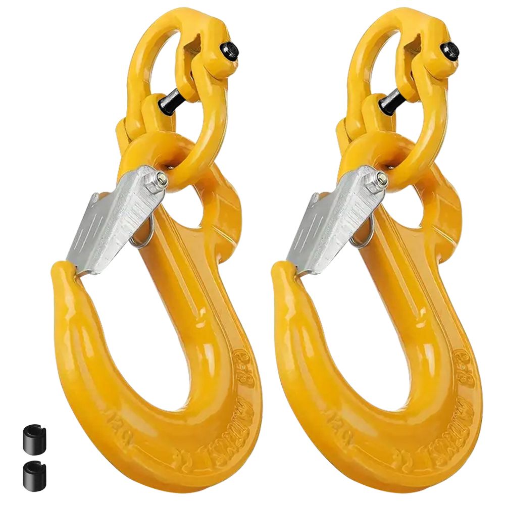2SETS 2T Sling Hook With Hammerlock Heavy Duty Safety Latch Swivel Winch Hook For Trailer Safety Chain-Yellow