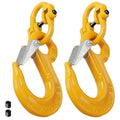 2SETS 2T Sling Hook With Hammerlock Heavy Duty Safety Latch Swivel Winch Hook For Trailer Safety Chain-Yellow
