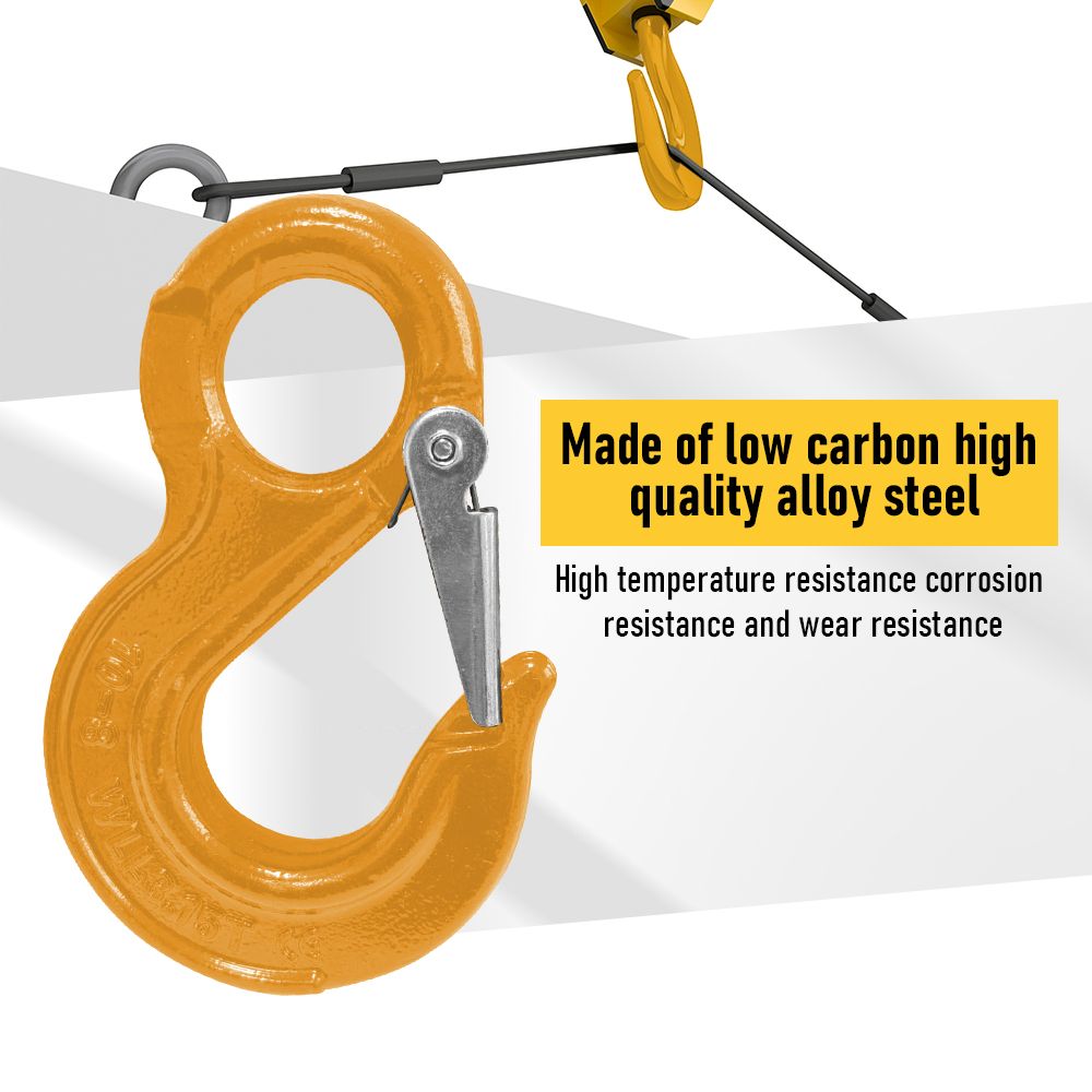 2SETS 2T Sling Hook With Hammerlock Heavy Duty Safety Latch Swivel Winch Hook For Trailer Safety Chain-Yellow