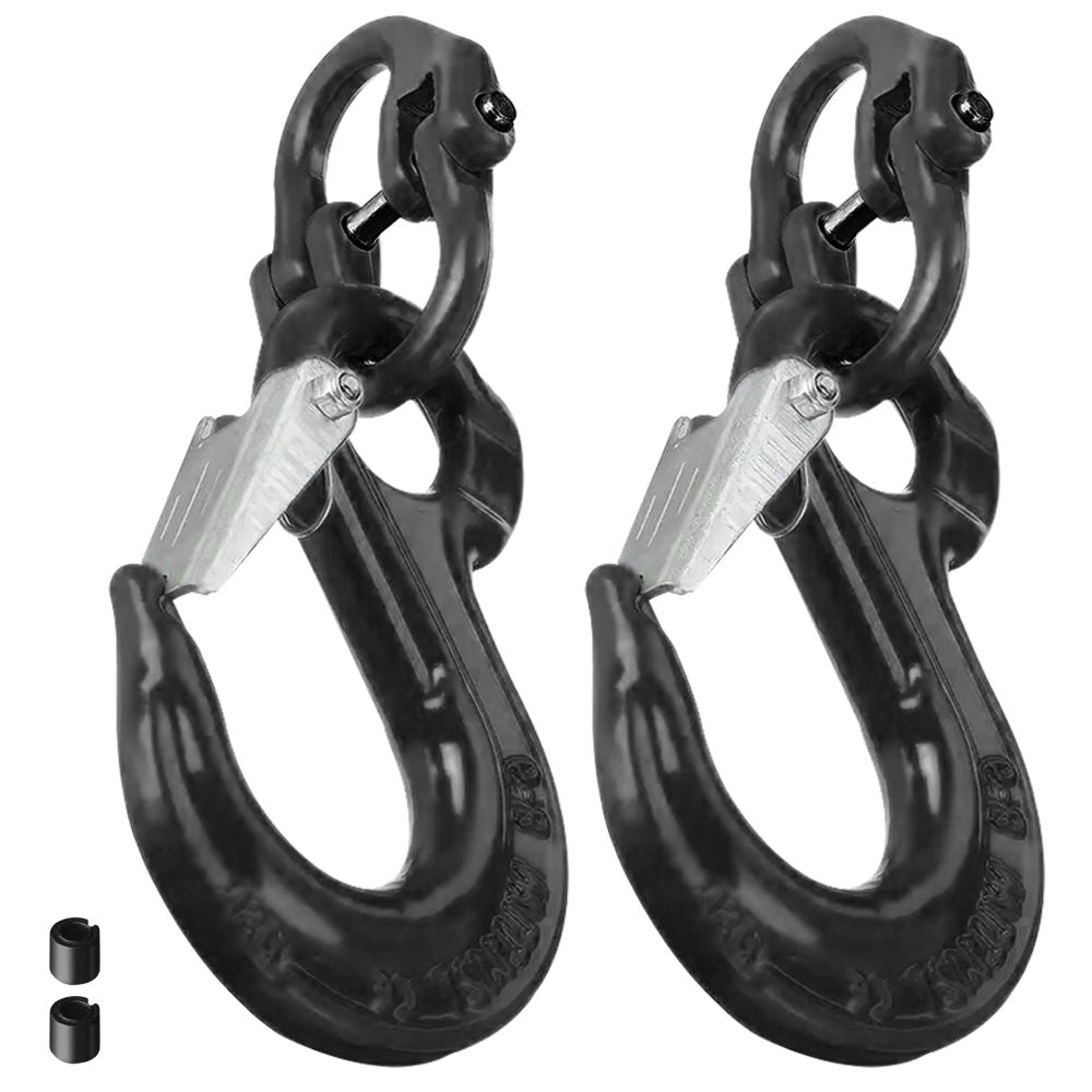 2SET 3.15T Sling Hook Heavy Duty Hammerlock/Slip Hook Kit With Swivel Winch & Safety Latch-Black
