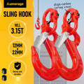 2SET 3.15T Sling Hook Heavy Duty Hammerlock/Slip Hook Kit With Swivel Winch & Safety Latch-Red