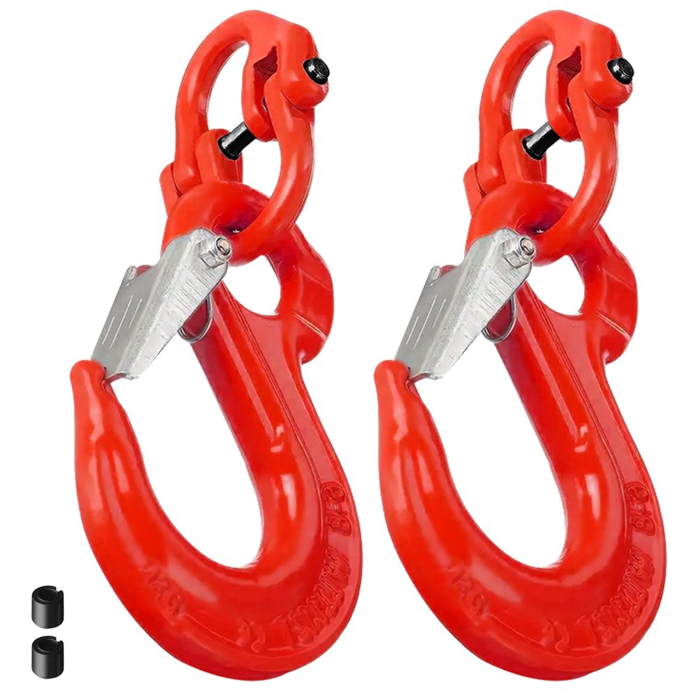 2SET 3.15T Sling Hook Heavy Duty Hammerlock/Slip Hook Kit With Swivel Winch & Safety Latch-Red