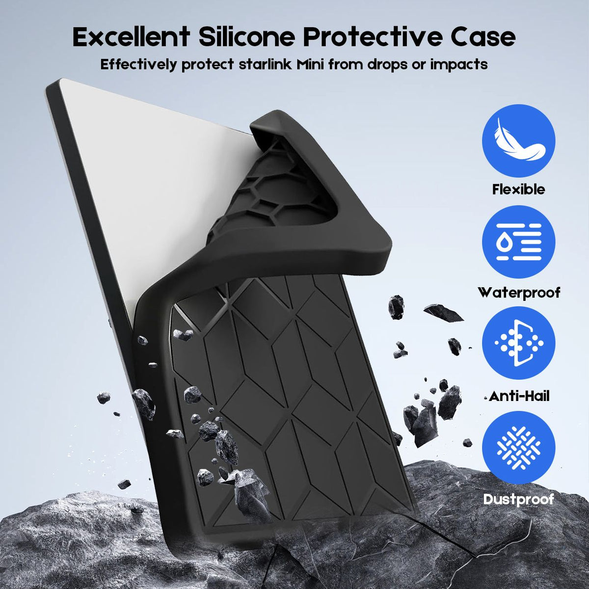 Silicone Cover for Starlink MINI, Anti-Rock/Sand/Hail Waterproof Silicone Case Fits Starlink Standard, Outdoor Roof Protection, Shields Rocks, Sand & Hail-Black