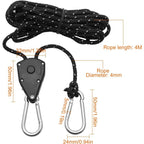 2 Pieces 4M Adjustable Ratchet ROpe, 1/8 Black Ratchet Pulley With 2 Replacement Hooks, Reflective Ratchet ROpe