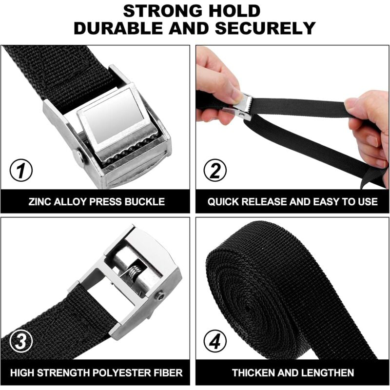 4 pcs Tie Down Strap, 2M X 20Mm Fastening Kit With Strap Clamp Buckle, For Motorcycle, Car, Bike Rack, Pulling Force: