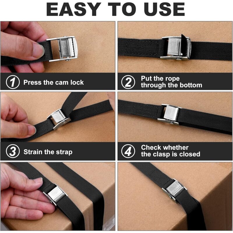 4 pcs Tie Down Strap, 2M X 20Mm Fastening Kit With Strap Clamp Buckle, For Motorcycle, Car, Bike Rack, Pulling Force: