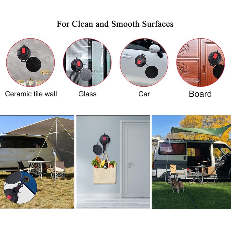 2 pcs Strong Car Anchor Suction Cups With Hook Fixing For Car Side Awning, Boat, Camping, Tarp, Tents, Luggage, Tarps